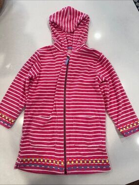 Mini Boden Pink & White Striped Hooded Terry Cloth Cover Up